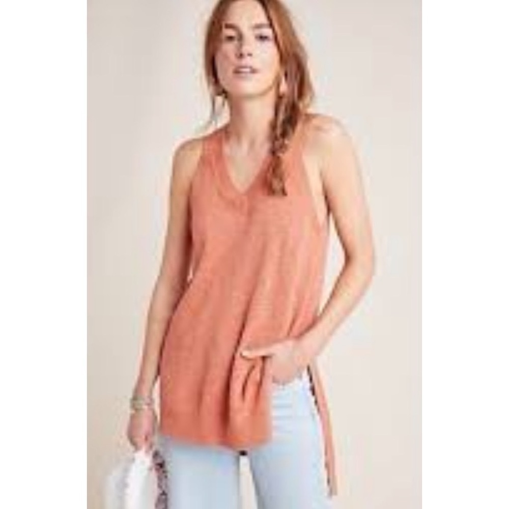 Anthropologie Desmond Knit Tunic Mango Orange Sz small Linen Blend Sleeveless